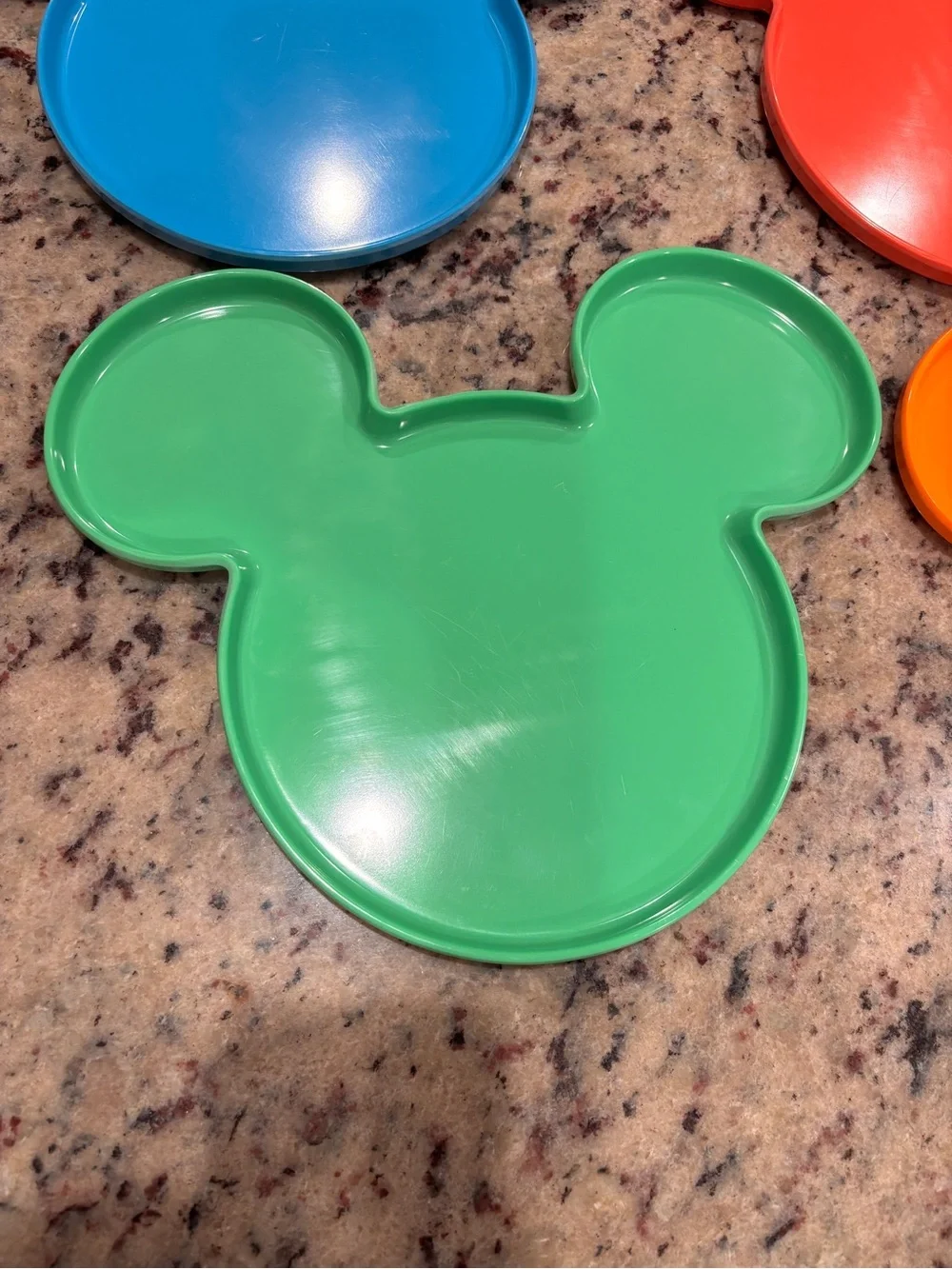 Disney Colorful Mickey-Shaped Melamine Plates — Blue, Red, Green, Orange